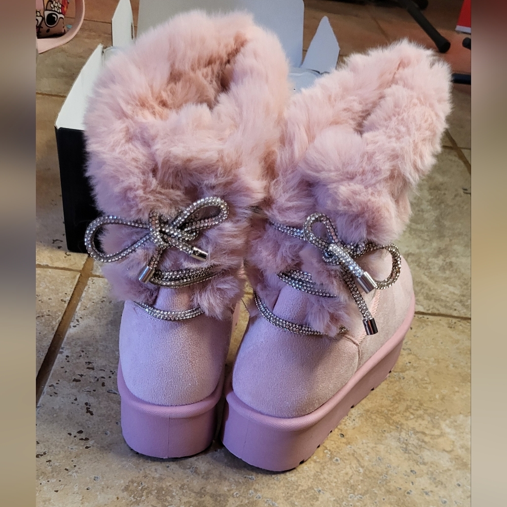 Fashion Nova Faux Fur Pink Boots
